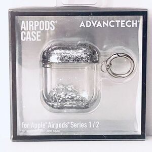 NWT ADVANTECH Clear case cover Apple AirPods Series 1 & 2 Silver Glitter Keyring